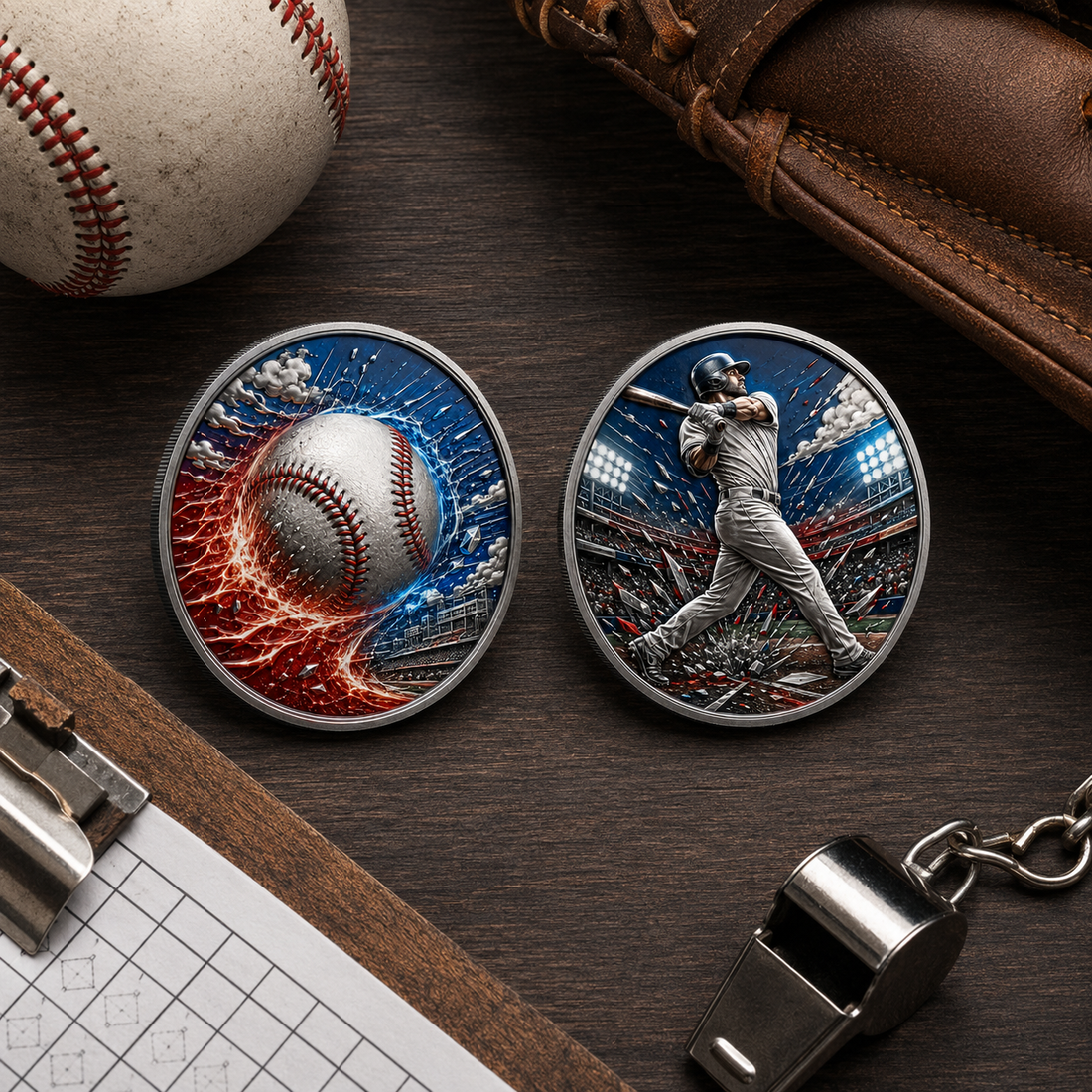 Baseball collector coin front detail