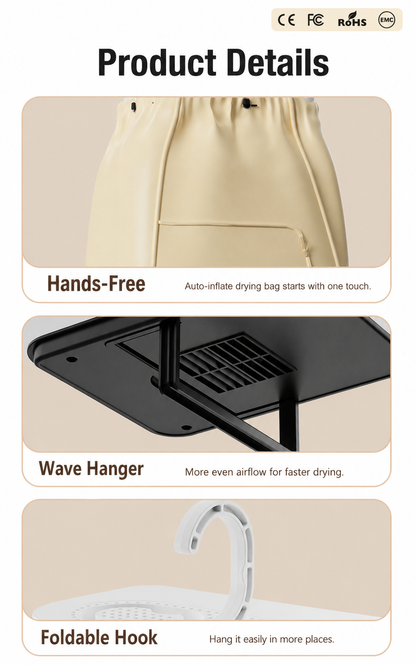 🔥🔥 70°C High-Heat Portable Clothes Dryer – Fast Drying, Odor Removal, Bacteria & Mite Care