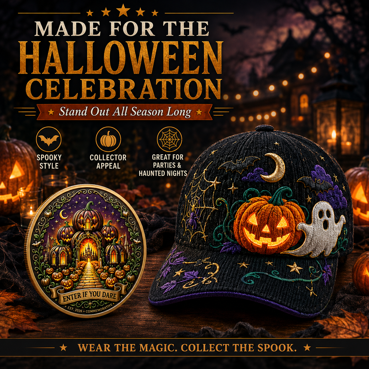 🎃 LIMITED EDITION Halloween Embroidered Cap + FREE Collector Coin | Save 45% Today – Spooky Season Must-Have!