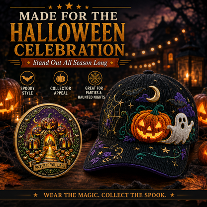 🎃 LIMITED EDITION Halloween Embroidered Cap + FREE Collector Coin | Save 45% Today – Spooky Season Must-Have!