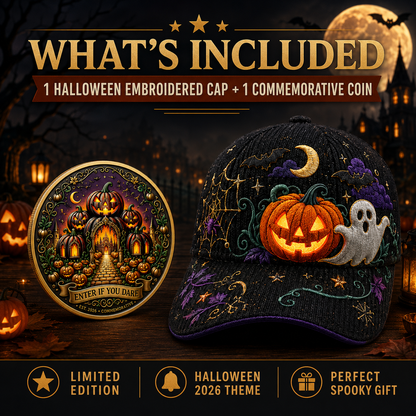 🎃 LIMITED EDITION Halloween Embroidered Cap + FREE Collector Coin | Save 45% Today – Spooky Season Must-Have!