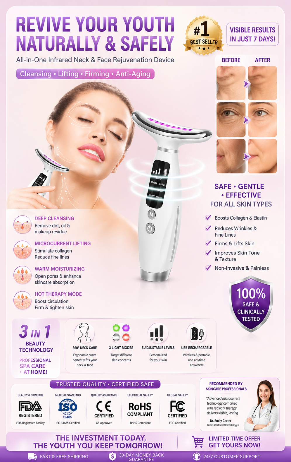 ✨ ✨ 7-Day Youth Revival Facial Sculpting Device | Advanced Microcurrent + Heat Therapy Beauty Technology for Firmer, Smoother & Radiant-Looking Skin