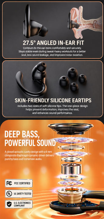 🔥 Today Only: 🔥 New Bluetooth 5.3 Sport Earbuds – Secure Ear Hook, Deep Bass & 220H Charging Case