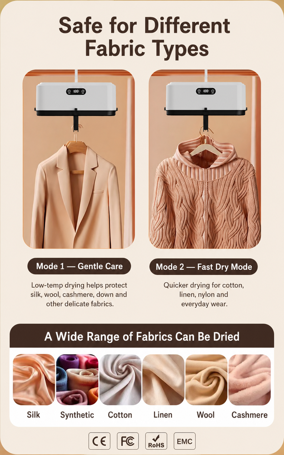 Dryer modes for different fabric types
