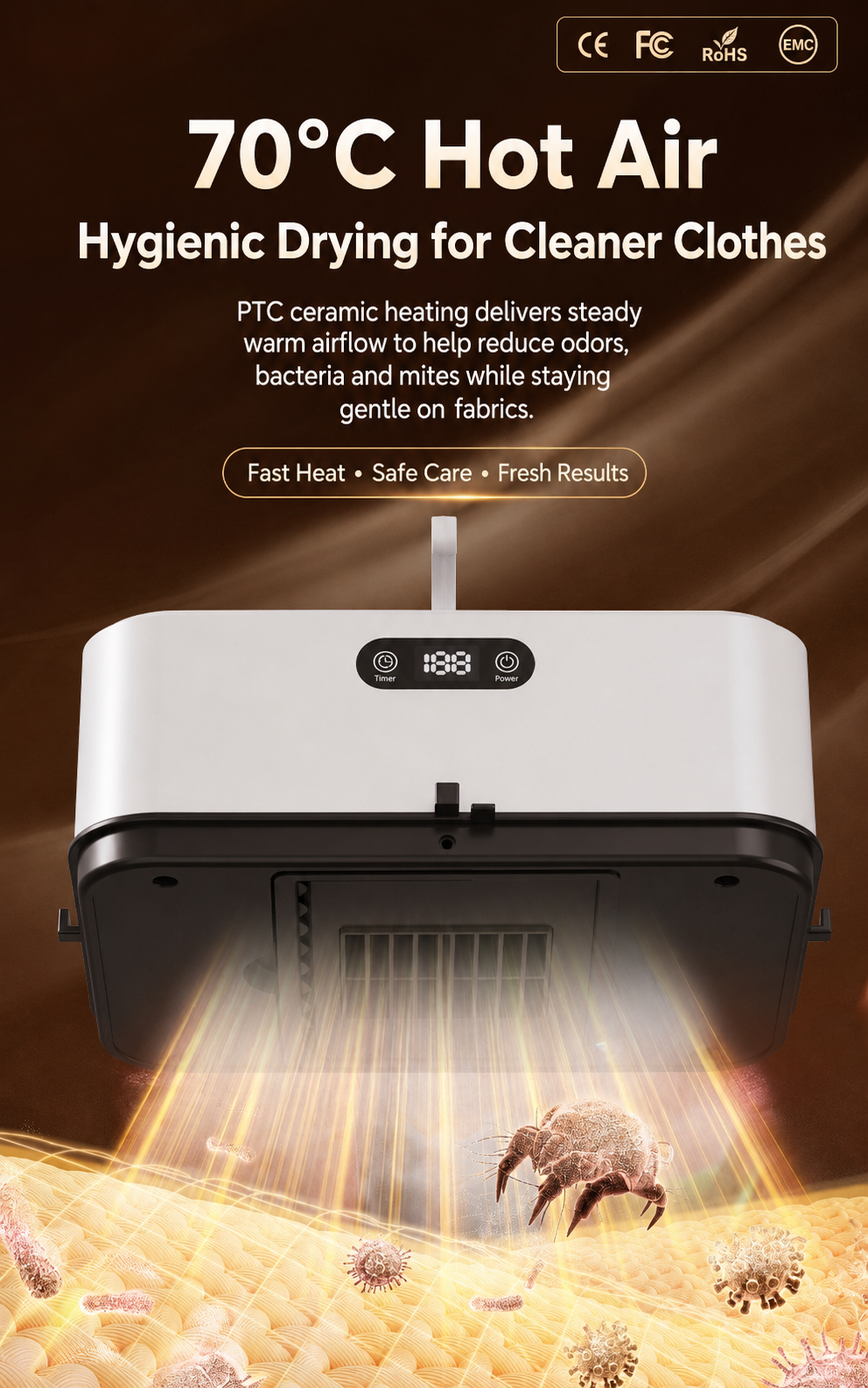 PTC hot air portable clothes dryer