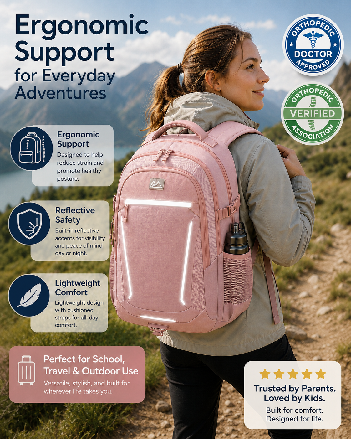 🔥🔥 Ergonomic Spine Support Backpack for Students – Lightweight, Reflective & Back-Friendly Design