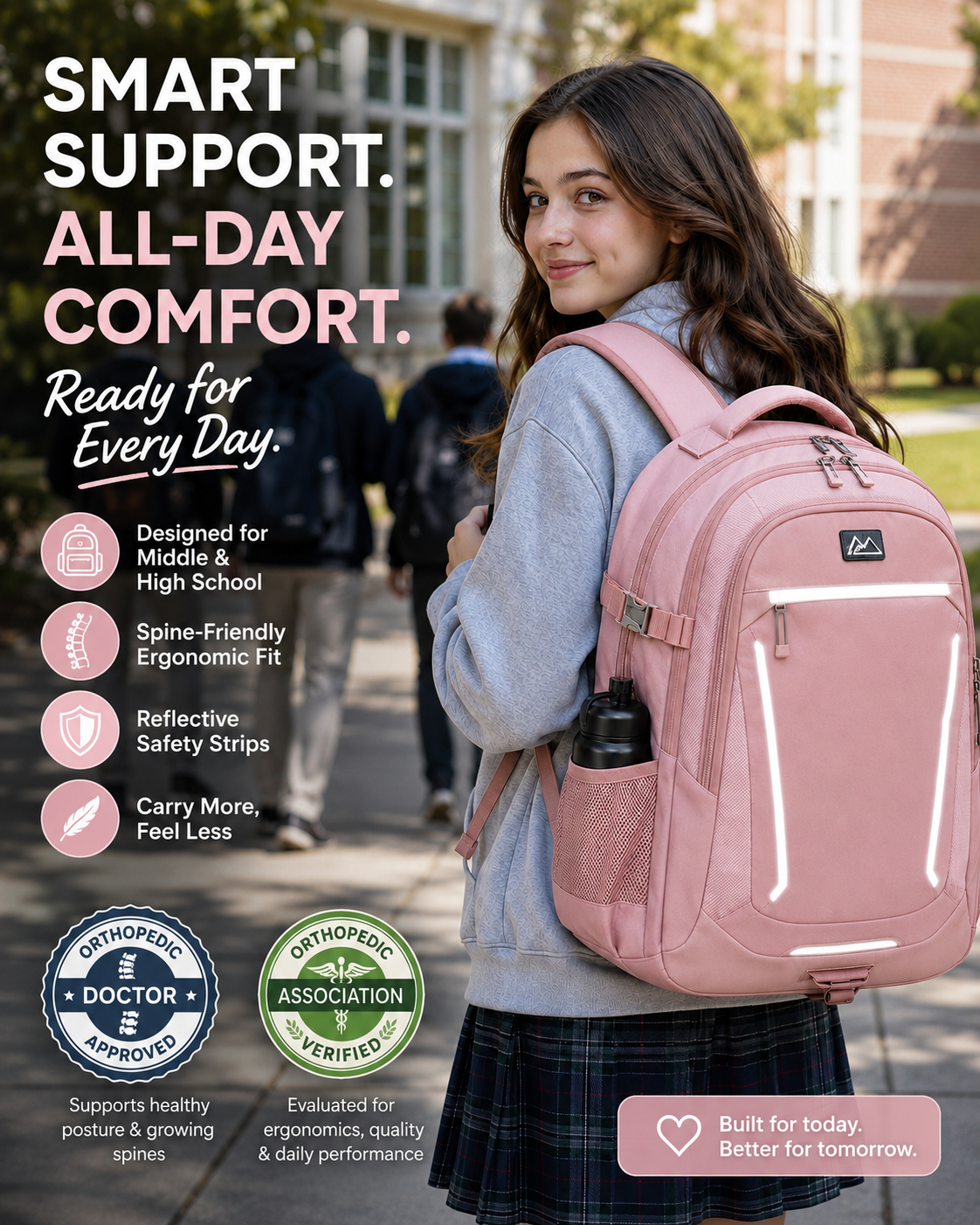 🔥🔥 Ergonomic Spine Support Backpack for Students – Lightweight, Reflective & Back-Friendly Design