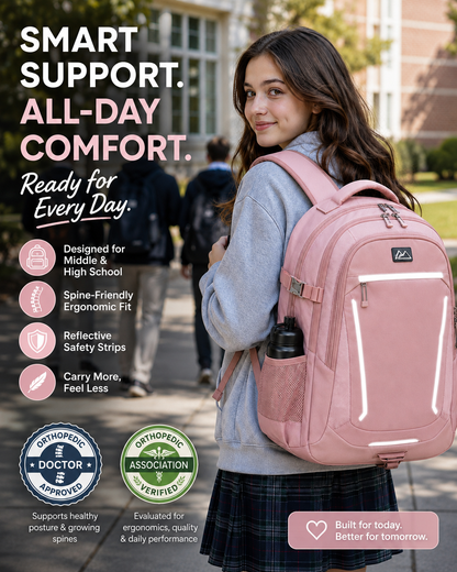 🔥🔥 Ergonomic Spine Support Backpack for Students – Lightweight, Reflective & Back-Friendly Design