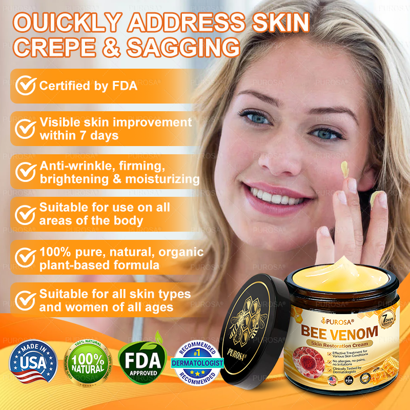 𝑷𝑼𝑹𝑶𝑺𝑨® 𝘽𝙀𝙀 𝙑𝙀𝙉𝙊𝙈 𝙎𝙠𝙞𝙣 𝙍𝙚𝙨𝙩𝙤𝙧𝙖𝙩𝙞𝙤𝙣 𝘾𝙧𝙚𝙖𝙢 –🍀 Anti-aging,Hydrating, Skin Repair, Even Tone, Acne and Dark Spot Treatment, Wart and Mole Removal, Psoriasis Relief