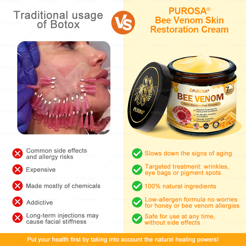 𝑷𝑼𝑹𝑶𝑺𝑨® 𝘽𝙀𝙀 𝙑𝙀𝙉𝙊𝙈 𝙎𝙠𝙞𝙣 𝙍𝙚𝙨𝙩𝙤𝙧𝙖𝙩𝙞𝙤𝙣 𝘾𝙧𝙚𝙖𝙢 –🍀 Anti-aging,Hydrating, Skin Repair, Even Tone, Acne and Dark Spot Treatment, Wart and Mole Removal, Psoriasis Relief