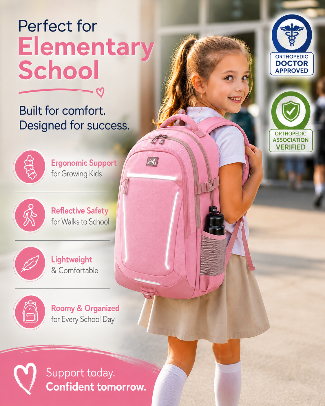 🔥🔥 Ergonomic Spine Support Backpack for Students – Lightweight, Reflective & Back-Friendly Design
