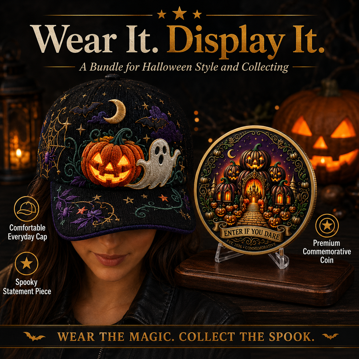🎃 LIMITED EDITION Halloween Embroidered Cap + FREE Collector Coin | Save 45% Today – Spooky Season Must-Have!