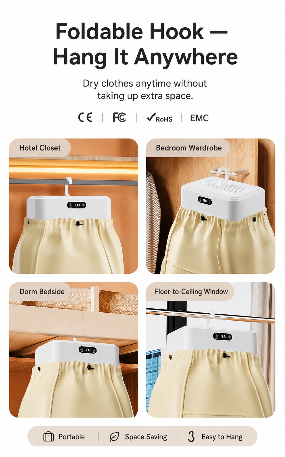 🔥🔥 70°C High-Heat Portable Clothes Dryer – Fast Drying, Odor Removal, Bacteria & Mite Care
