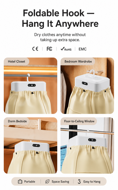 🔥🔥 70°C High-Heat Portable Clothes Dryer – Fast Drying, Odor Removal, Bacteria & Mite Care