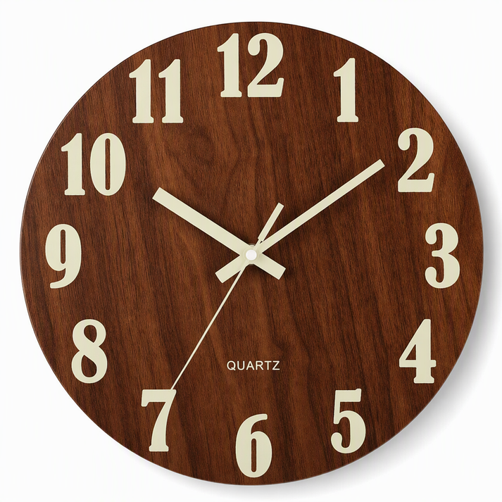🔥Limited-Time Offer🕰️12-Inch Silent Wooden Wall Clock – Luminous Glow & MDF Wood Grain✨