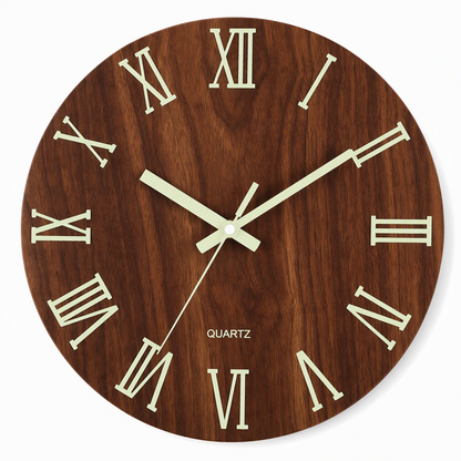 🔥Limited-Time Offer🕰️12-Inch Silent Wooden Wall Clock – Luminous Glow & MDF Wood Grain✨